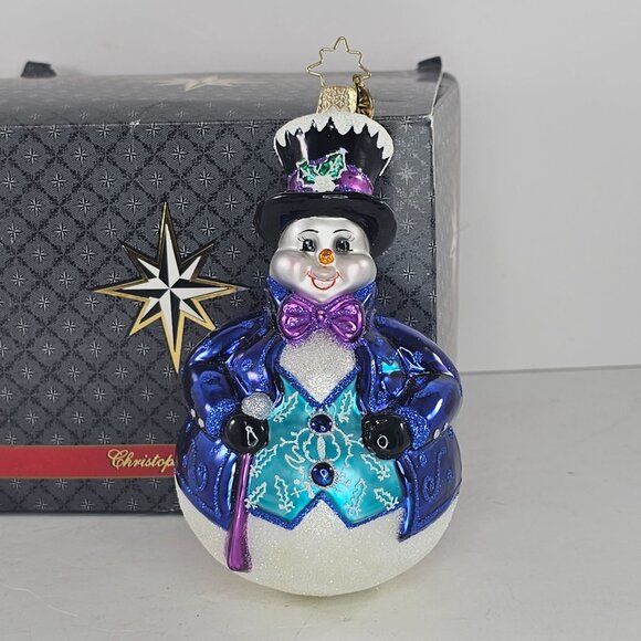 Christopher Radko Mayor Snowfrost Blown Glass Ornament Christmas Snowman - Picture 2 of 9